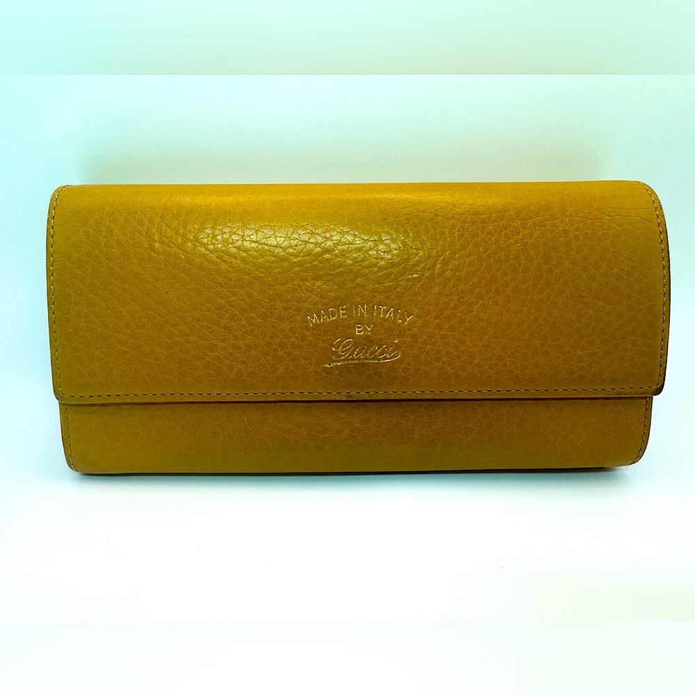 Gucci Continental Wallet Flora Goldenrod Leather W Rare Floral Canvas Lining - Picture 12 of 12